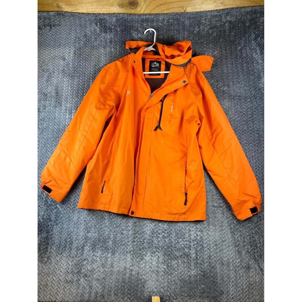 TEZO Outdoor Sport Rain Jacket Mens Small Orange Waterproof Hiking Windbreaker